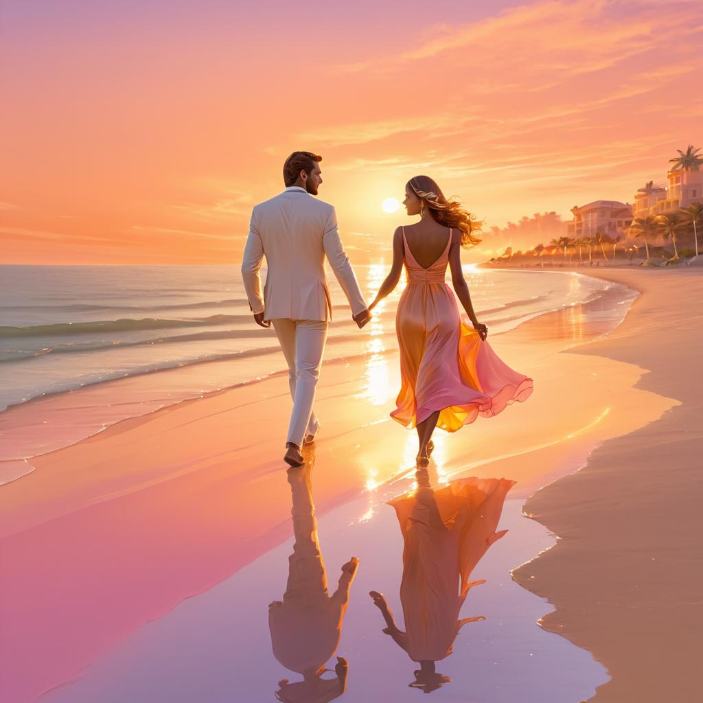 Romantic Beach Stroll at Sunset