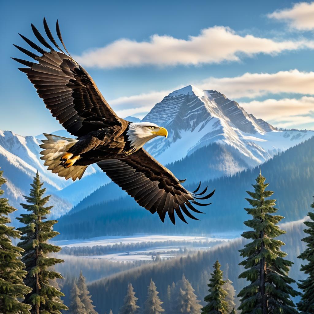 Majestic Bald Eagle Over Scenic Mountains