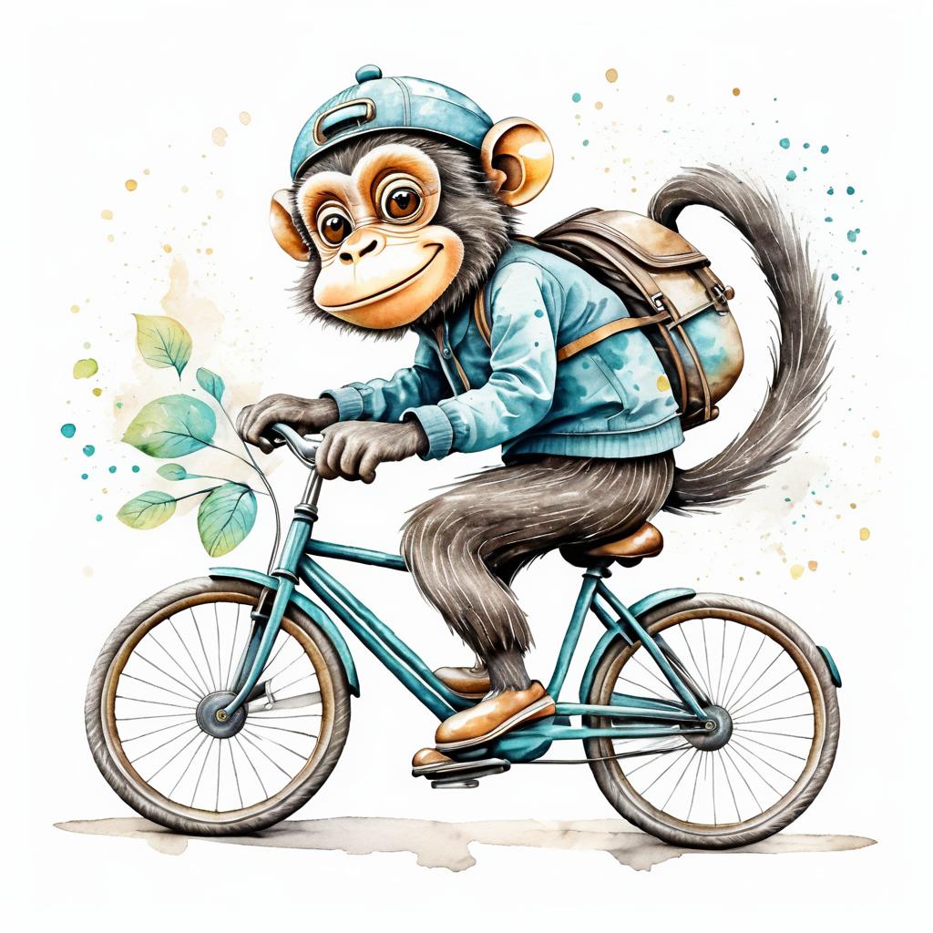 Whimsical Monkey Cycling Illustration