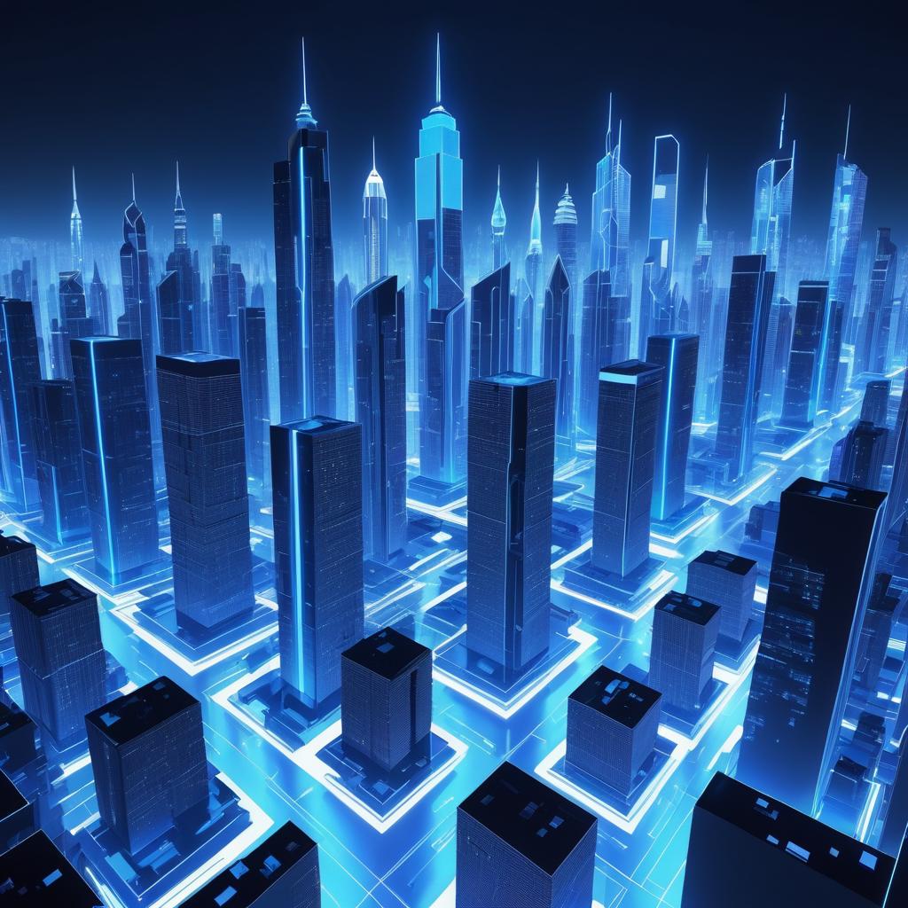 Futuristic Cityscape with Holographic Robots