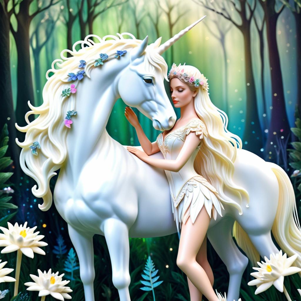 Whimsical Unicorn and Enchanted Forest Scene