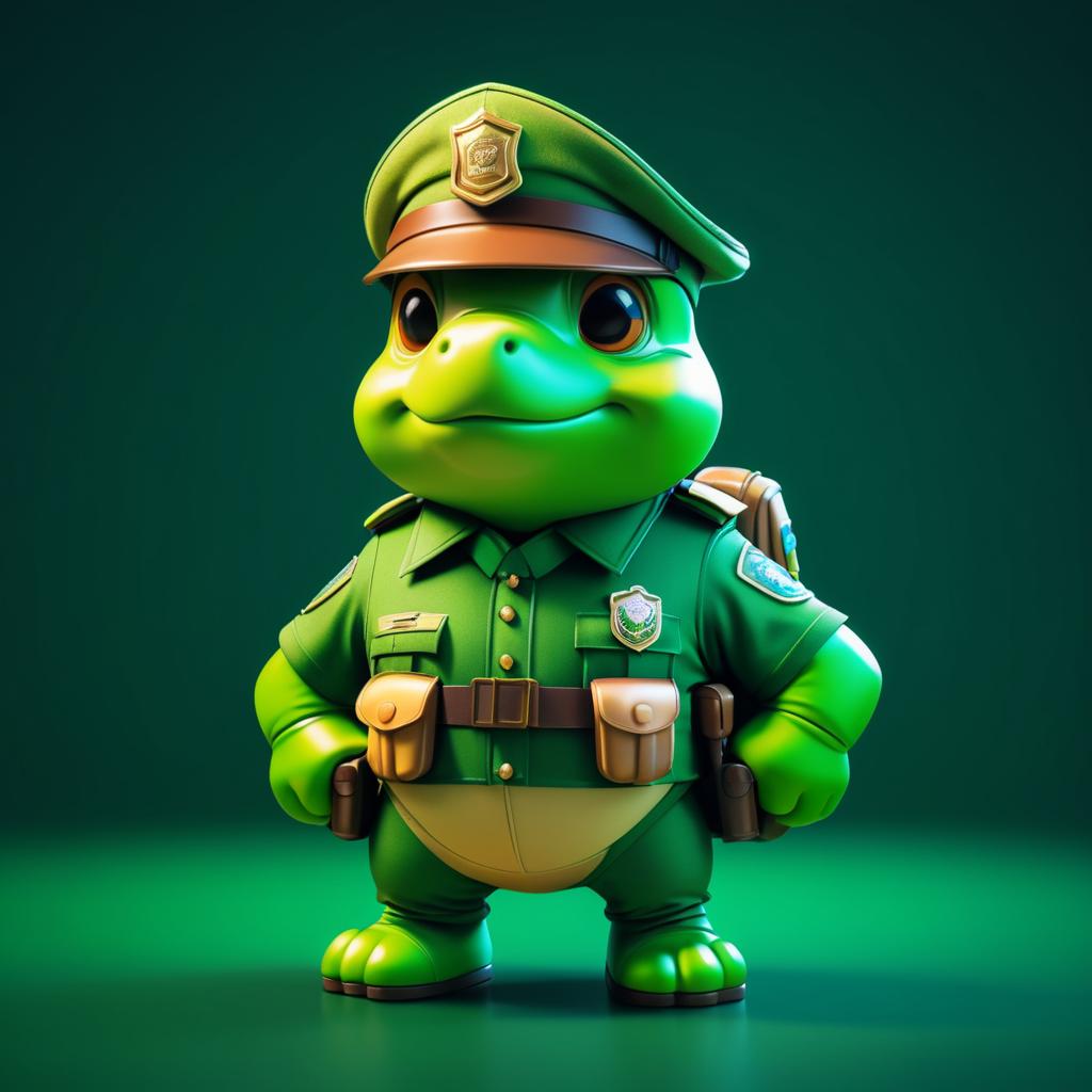 Brave Turtle in Policier Attire Artwork