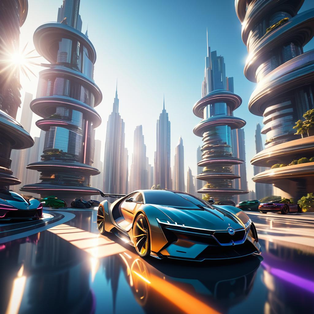 Futuristic Cityscape with Flying Cars