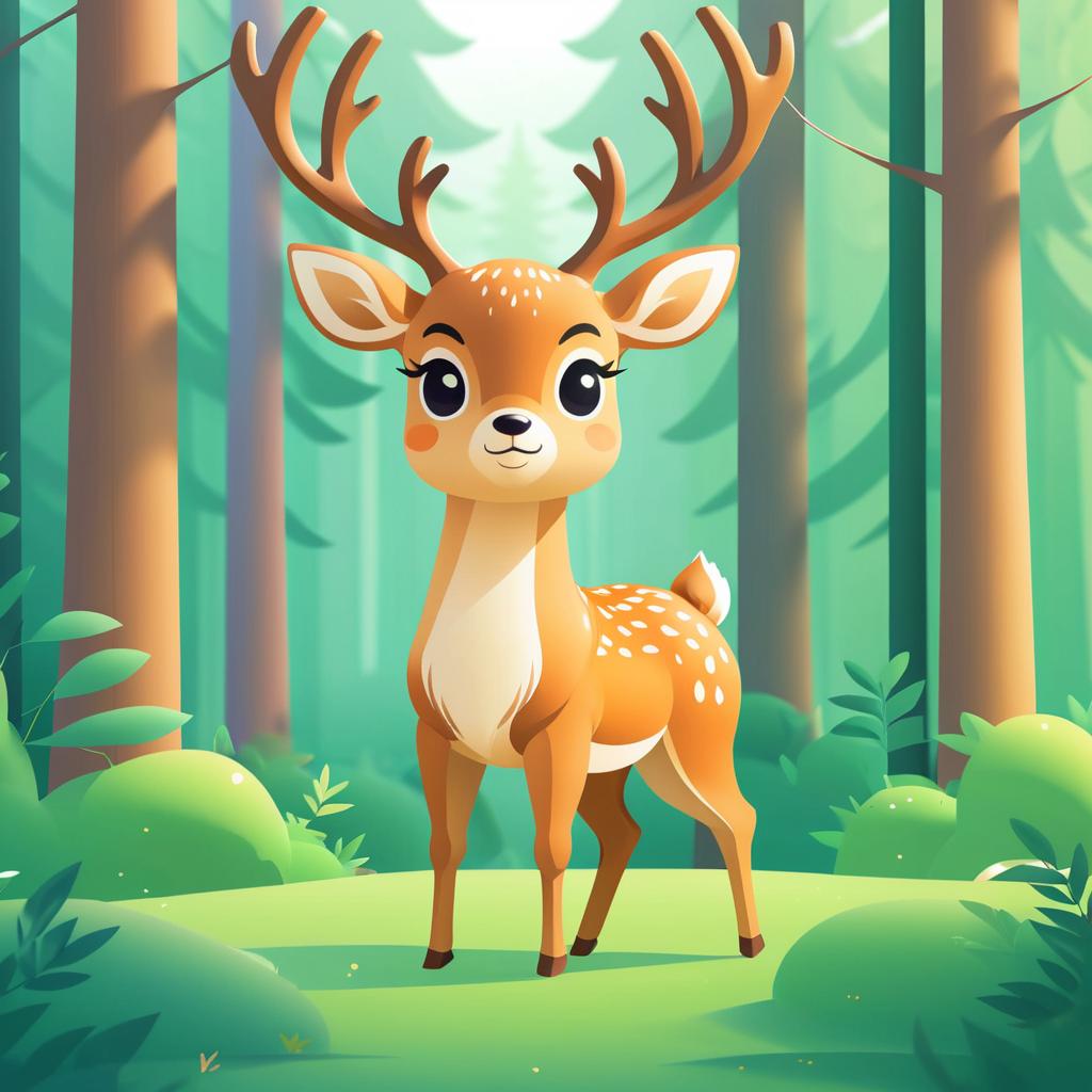 Kawaii Buff Deer in Serene Forest