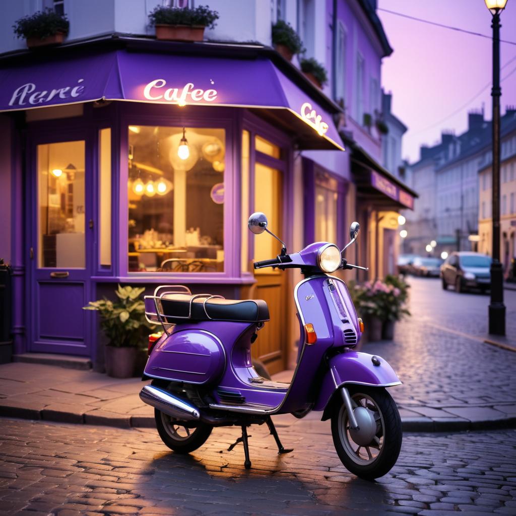 Nostalgic Café Scene with Classic Moped