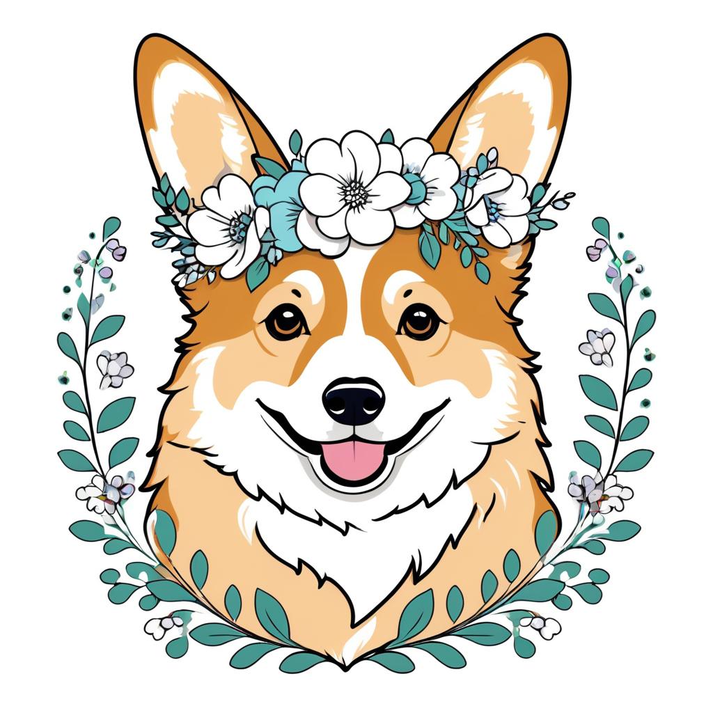 Whimsical Corgi Floral Crown Design