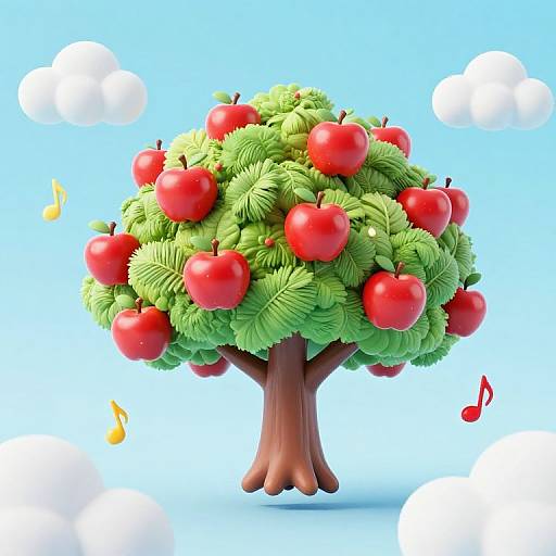 Whimsical Floating Apple Tree Scene