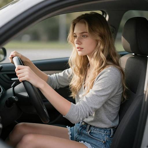 Sunlit Drive: Young Woman in Car