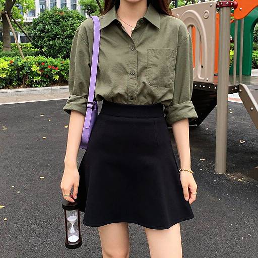 Chic Hourglass Woman in City Park