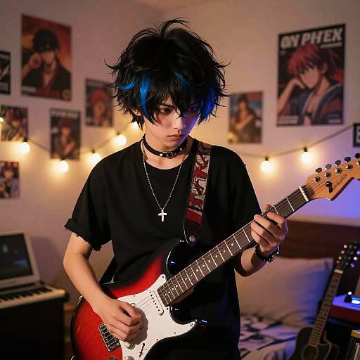Emo Anime Boy Playing Guitar