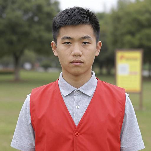 Young Asian Man in Green Park Setting