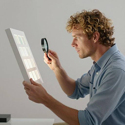Curly Haired Man Examining Glowing Panel