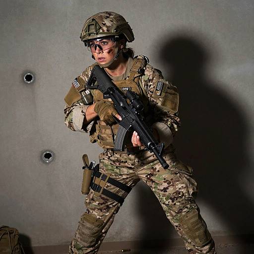 Dynamic War Photography of Female Soldier