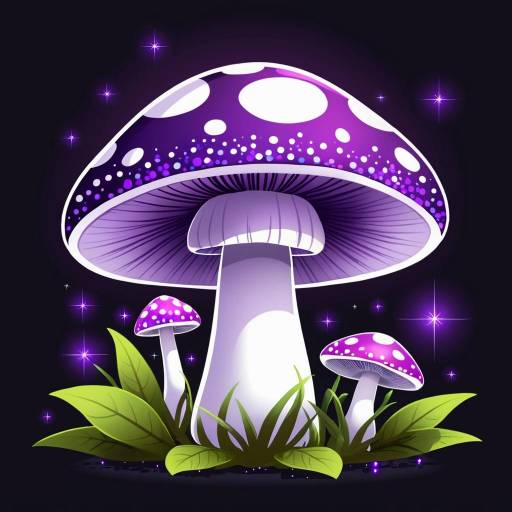 Sparkling Mushrooms and Flowers on Dark Background