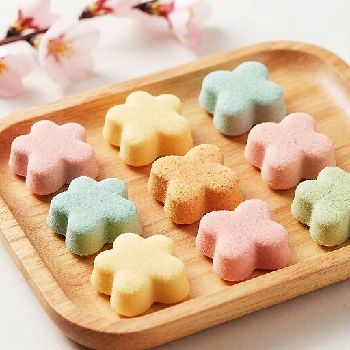 Hina Arare Snack on Wooden Tray