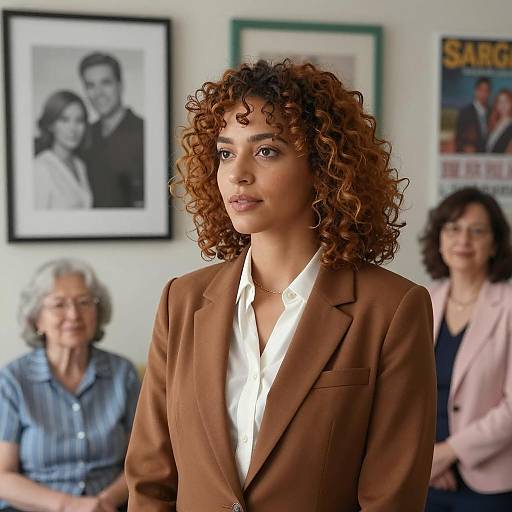 Confident Woman in Brown Blazer Indoors