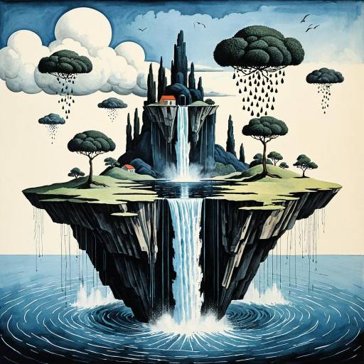 Surreal Retro Islands with Waterfalls