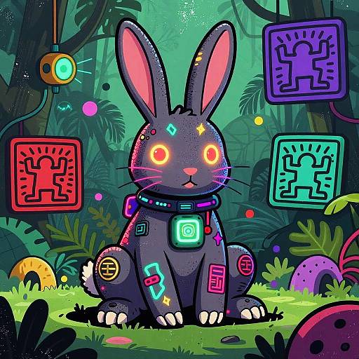 Cyberpunk Rabbit with Neon Tattoos