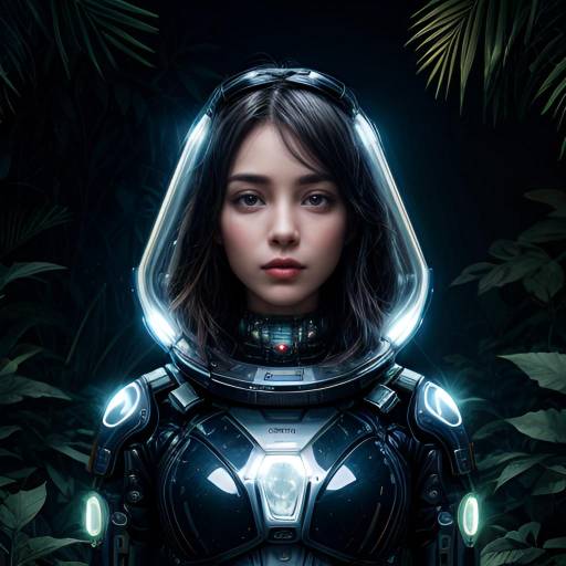 Cybernetic Explorer in Alien Jungle