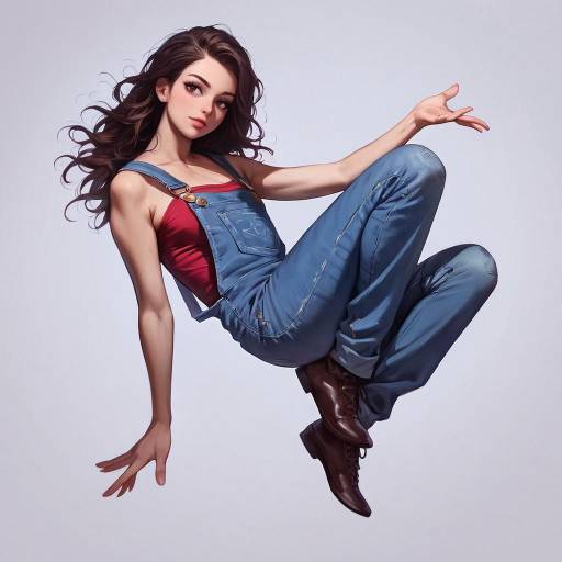 Cheerful Woman in Denim Overalls Cheerful Woman in Denim Overalls