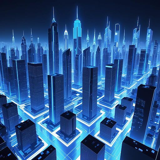 Futuristic Cityscape with Holographic Robots Futuristic Cityscape with Holographic Robots