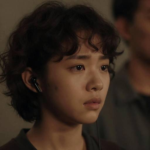 Young Woman with Curly Hair and Earphones