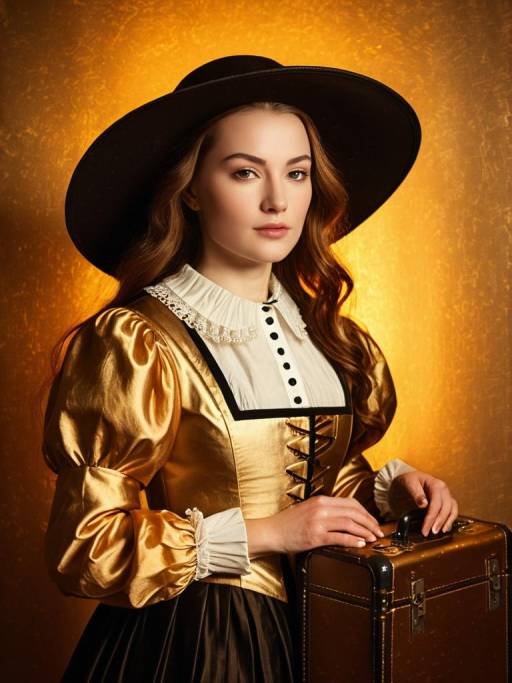 Vintage Style Woman with Suitcase