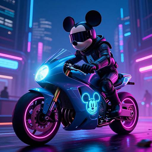 Futuristic Mickey Mouse Cyberpunk Motorcycle