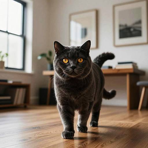 Confident Jet-Black British Shorthair Cat