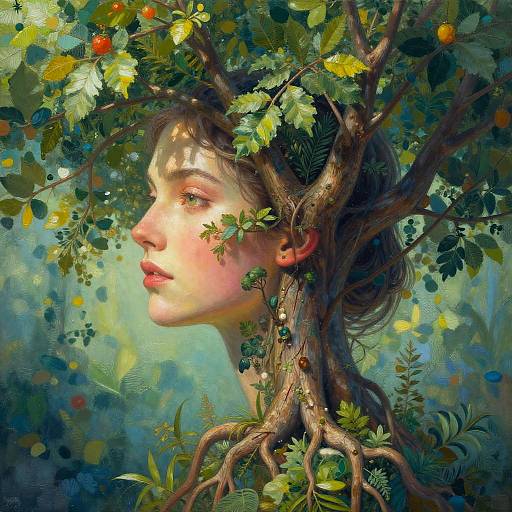 Woman's Face Blended with Tree Art