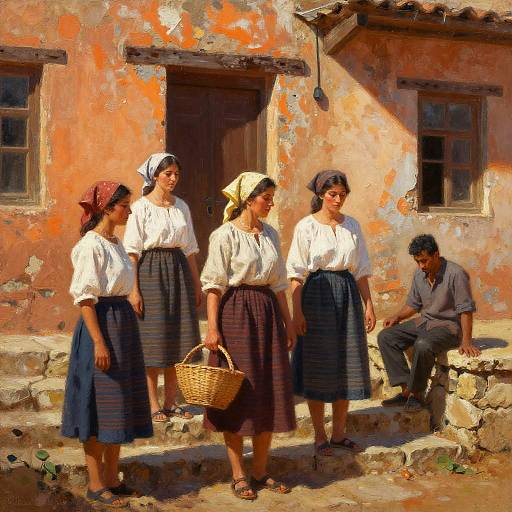 Rustic Village Scene in Warm Light