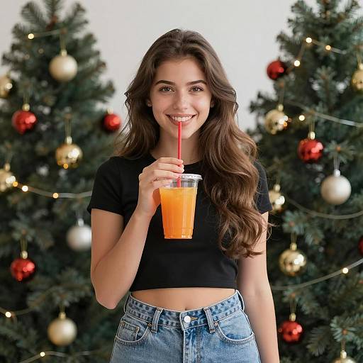 Festive Young Woman with Orange Drink