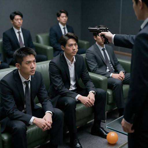 Tense Boardroom Standoff with Gun