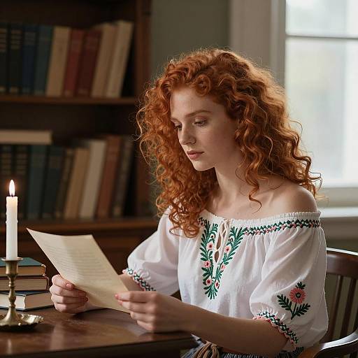 Woman in Dim Room with Letter