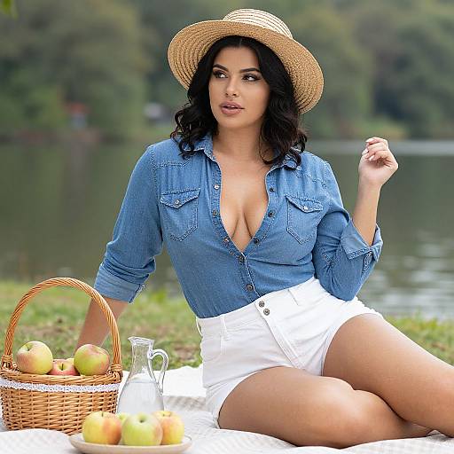 Curvy Woman Picnic by the Lake