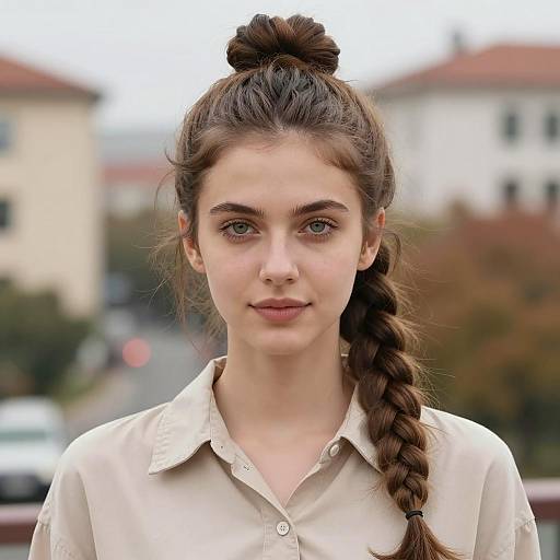 Young Woman with Braided Bun Hairstyle