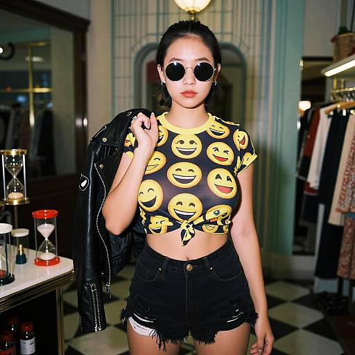 Edgy Hourglass Woman in Vintage Boutique