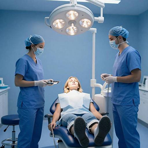 Blue-Lit Dental Procedure with Restraints