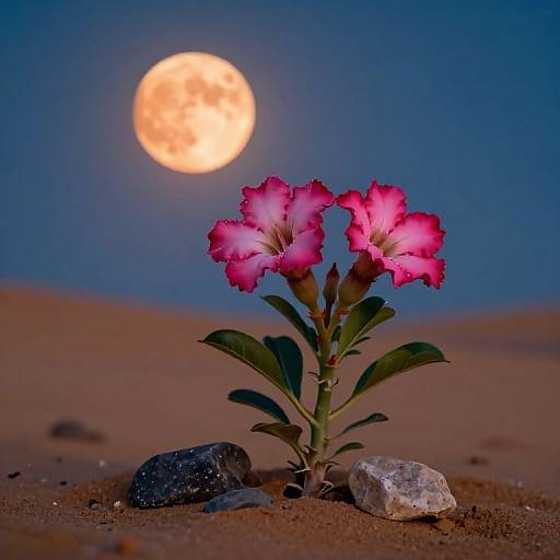 Desert Rose Under Orange Moonlight