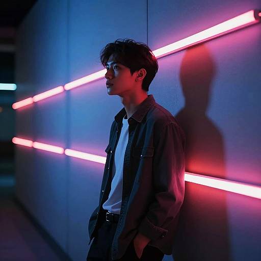 Cinematic Neon Wall Portrait at Night