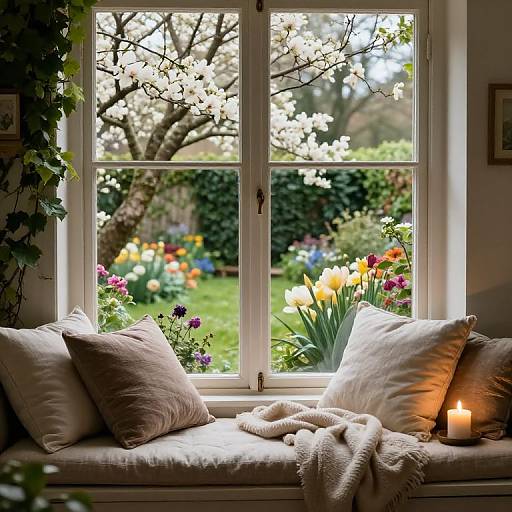 Cozy Window Seat Overlooking Spring Garden