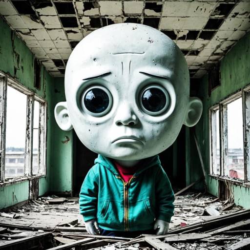 Sad Doll with Big Eyes in Abandoned Room