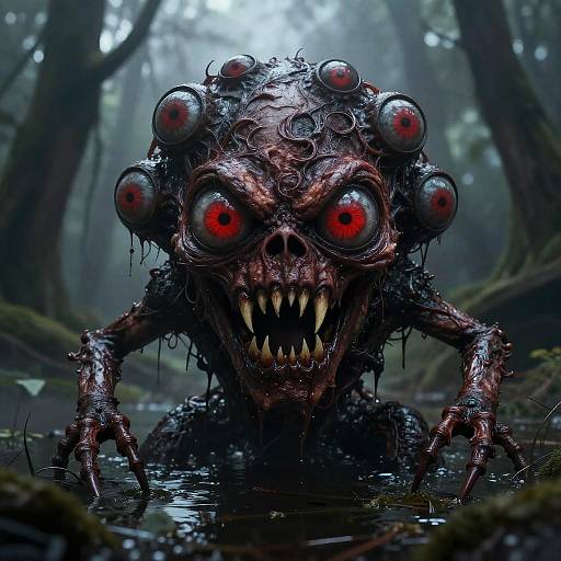 Hyperrealistic Many-Eyed Swamp Monster