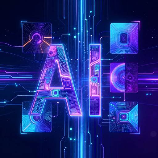 Neon digital art with glowing blue and purple 