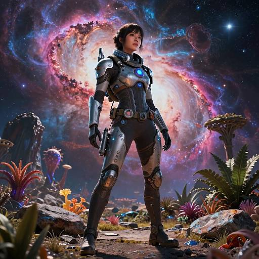 Futuristic Explorer on Alien Landscape