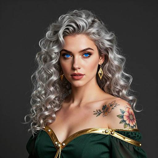 Portrait of Woman with Silver Hair and Blue Eyes