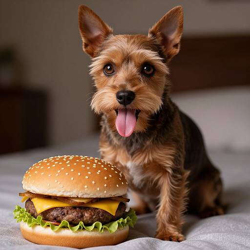 Hyperrealistic Toy Terrier with Hamburger