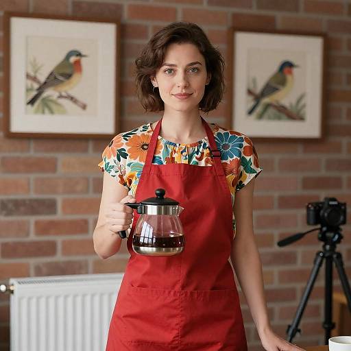 Woman with Coffee Pot in Studio