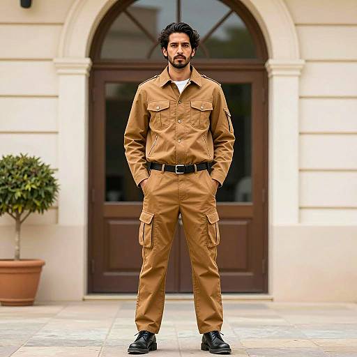 Man in Tan Cargo Pants and Jacket