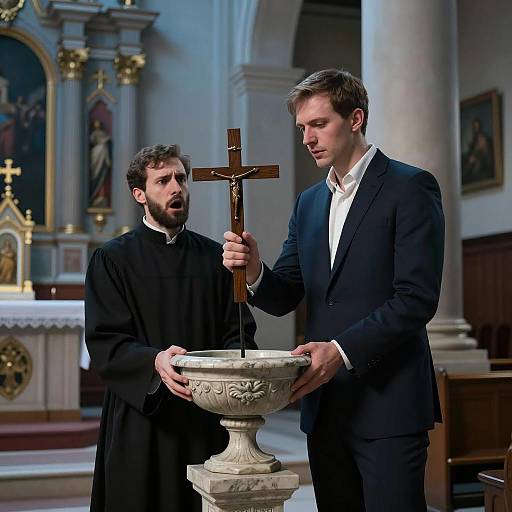 Intense Confrontation in Dim Church